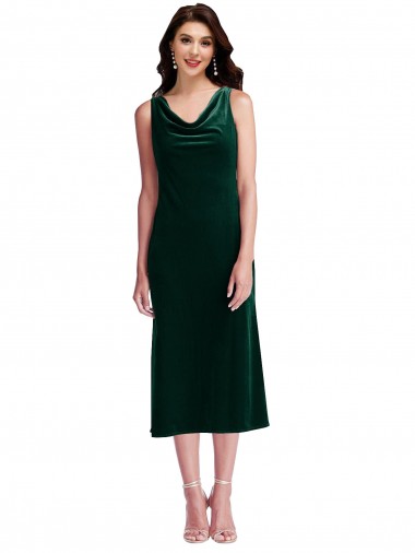 Midi Length Dark Green Sleeveless Sheath V-Back Evening Gown / Prom Dress / Bridesmaid Dress Canberra