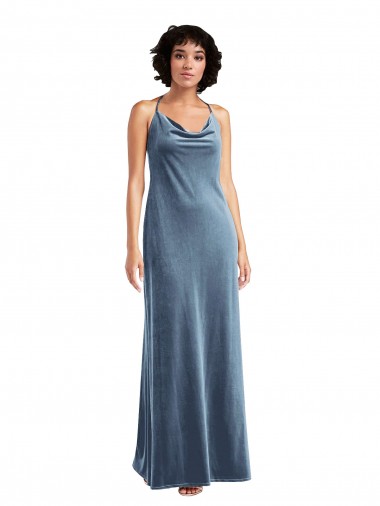 Long Dusty Blue Sleeveless Sheath V-Back Bridesmaid Dress / Evening Dress Canberra