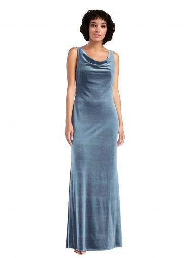 Long Dusty Blue Sleeveless Sheath V-Back Evening Dress / Bridesmaid Dress Canberra