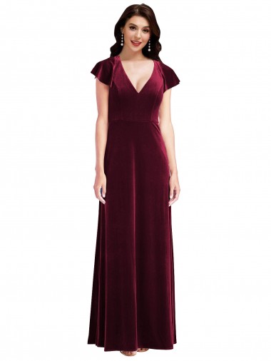 Long Burgundy Flutter Sleeves A-Line Semi Formal Evening Dress / Prom Dress / Bridesmaid Dress Canberra