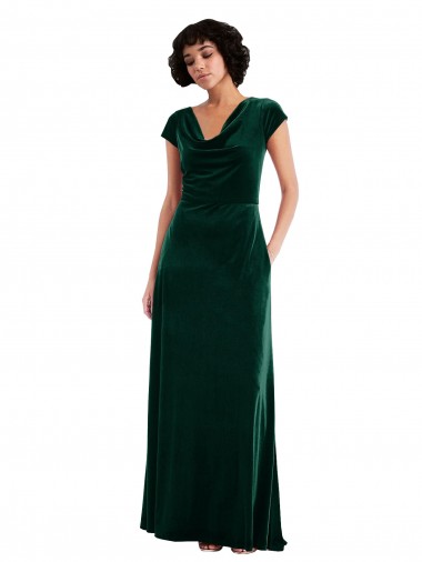 Long Dark Green Cap Sleeves A-Line Black Tie Evening Gown / Prom Dress / Bridesmaid Dress Canberra