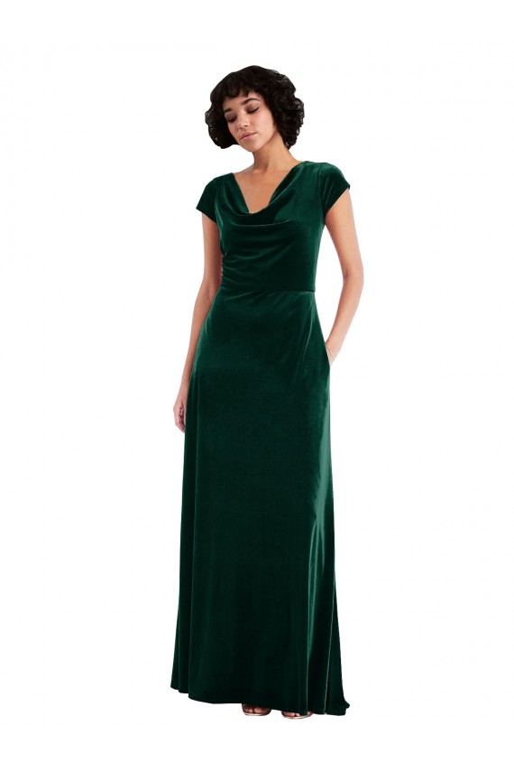 Long Dark Green Cap Sleeves A-Line Black Tie Evening Gown / Prom Dress / Bridesmaid Dress Canberra