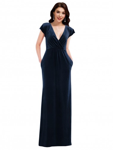 Long Dark Navy Flutter Sleeves A-Line Formal Dress / Bridesmaid Dress Canberra