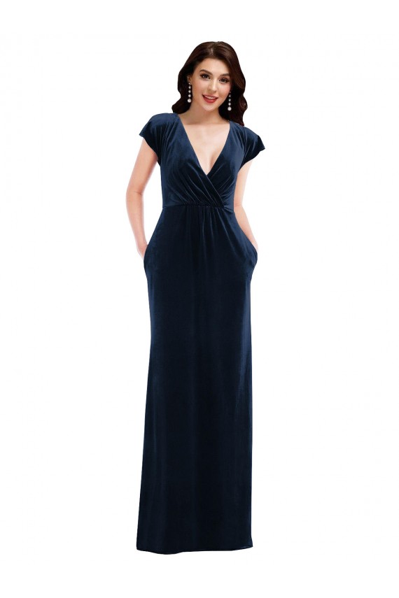 Long Dark Navy Flutter Sleeves A-Line Formal Dress / Bridesmaid Dress Canberra