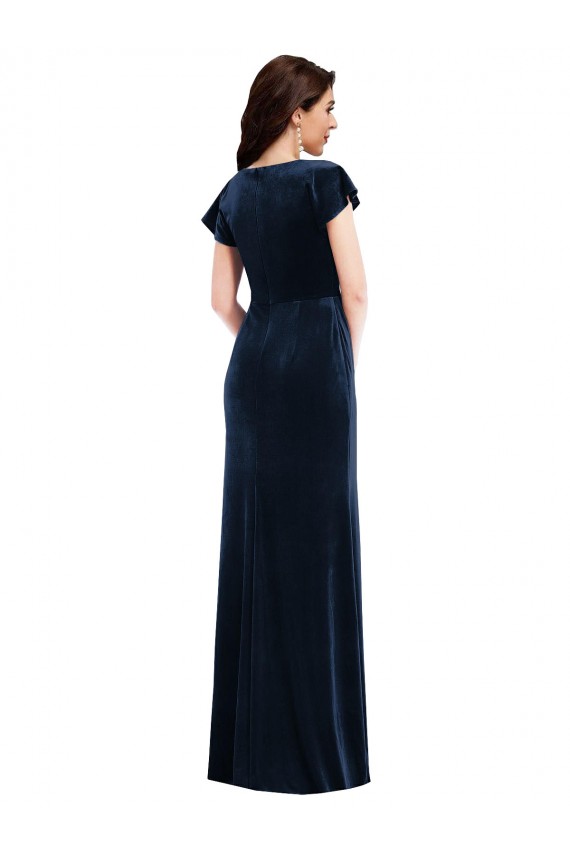 Long Dark Navy Flutter Sleeves A-Line Formal Dress / Bridesmaid Dress Canberra