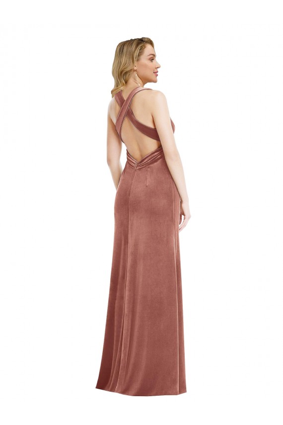 Long Cinnamon Rose Sleeveless A-Line Open Back Bridesmaid Dress / Evening Dress Canberra