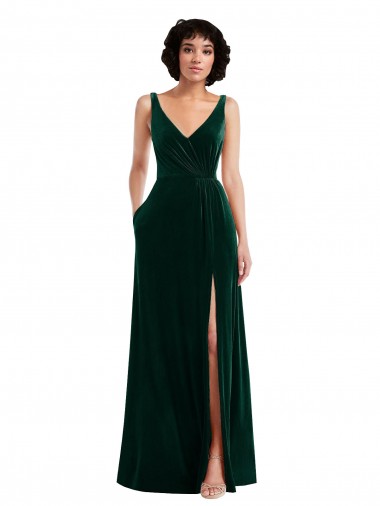 Long Dark Green Sleeveless A-Line V-Back Bridesmaid Dress / Evening Dress Canberra