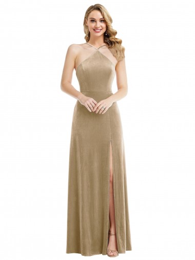 Long Champagne Sleeveless A-Line Open Back Semi Formal Evening Dress / Prom Dress / Bridesmaid Dress Canberra