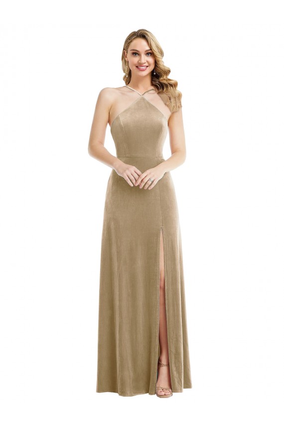 Long Champagne Sleeveless A-Line Open Back Semi Formal Evening Dress / Prom Dress / Bridesmaid Dress Canberra