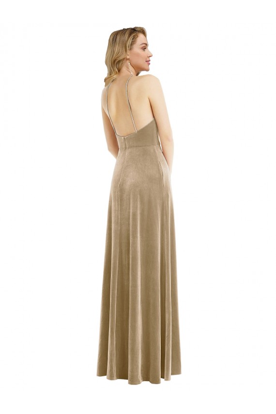 Long Champagne Sleeveless A-Line Open Back Semi Formal Evening Dress / Prom Dress / Bridesmaid Dress Canberra