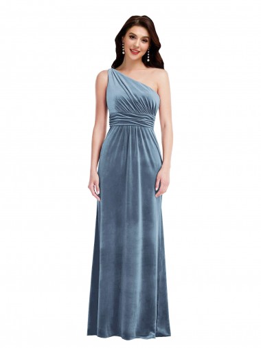 Long Dusty Blue Sleeveless A-Line Stretch Velvet Bridesmaid Dress / Evening Dress Canberra