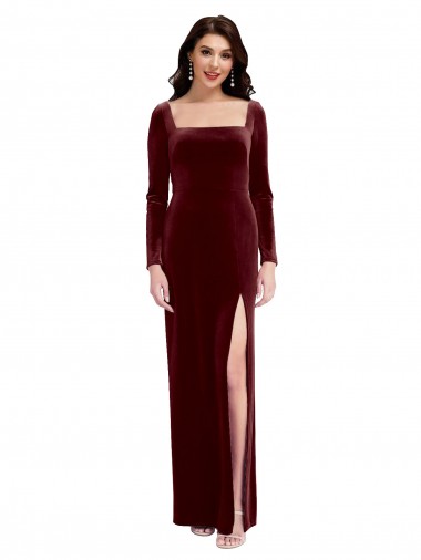 Long Burgundy Long Sleeves A-Line Low Back Prom Dress / Bridesmaid Dress Canberra