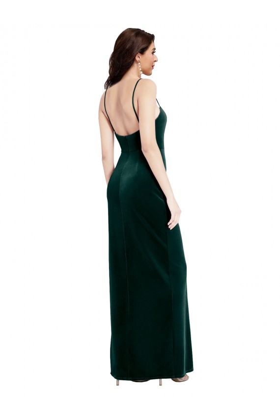 Long Dark Green Sleeveless Sheath Low Back Prom Dress / Bridesmaid Dress Canberra