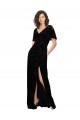 Long Black Short Split Sleeves A-Line V-Back Bridesmaid Dress Canberra