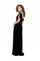 Long Black Short Split Sleeves A-Line V-Back Bridesmaid Dress Canberra