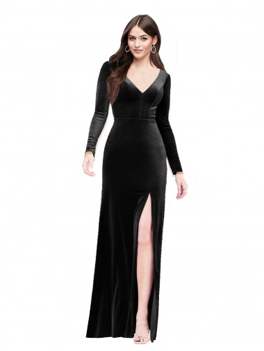 Long Black Long Sleeves Column V-Back Formal Evening Gown / Prom Dress / Bridesmaid Dress Canberra