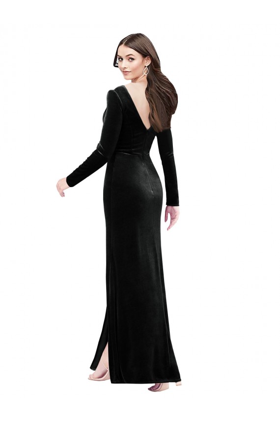 Long Black Long Sleeves Column V-Back Formal Evening Gown / Prom Dress / Bridesmaid Dress Canberra