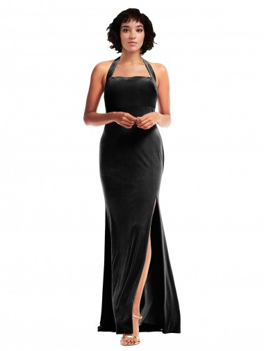 Long Black Sleeveless Mermaid Low Back Stretch Velvet Formal Evening Gown / Prom Dress / Bridesmaid Dress Canberra