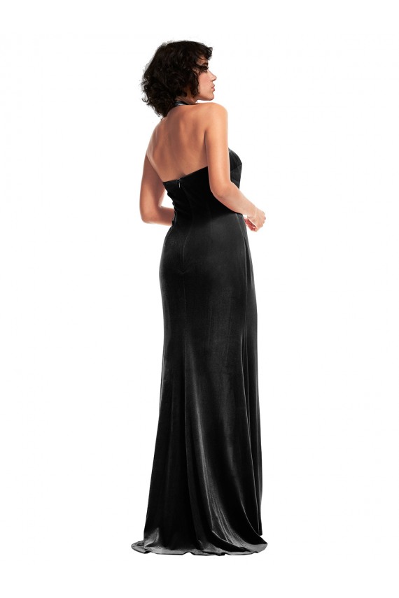 Long Black Sleeveless Mermaid Low Back Stretch Velvet Formal Evening Gown / Prom Dress / Bridesmaid Dress Canberra