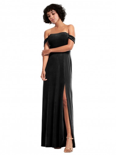 Long Black Sleeveless A-Line Stretch Velvet Formal Evening Gown / Prom Dress / Bridesmaid Dress Canberra