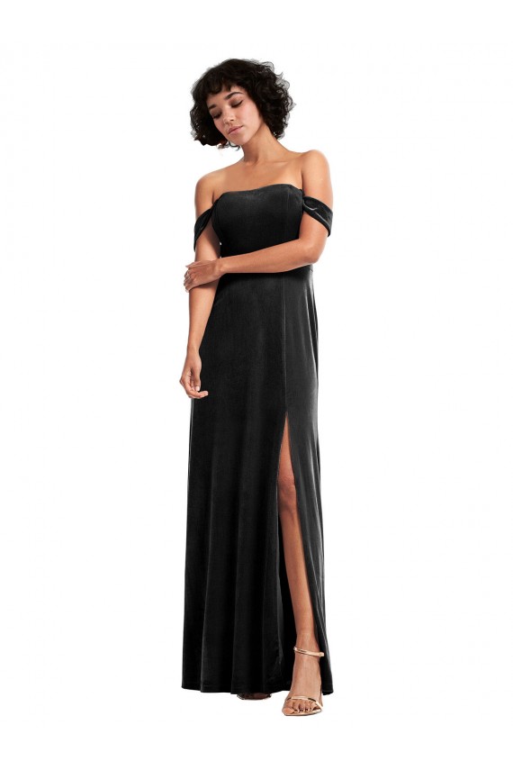 Long Black Sleeveless A-Line Stretch Velvet Formal Evening Gown / Prom Dress / Bridesmaid Dress Canberra