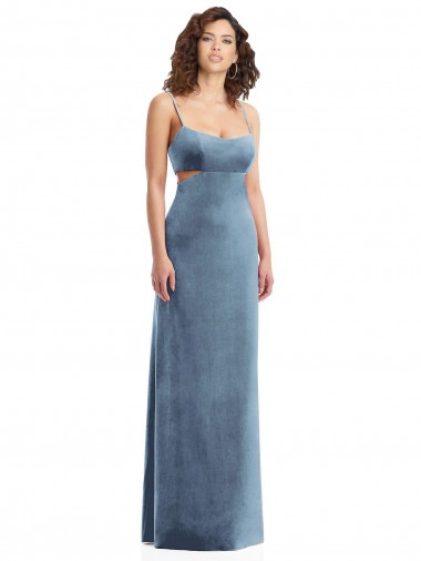 Long Dusty Blue Sleeveless Sheath Low Back Formal Evening Gown / Prom Dress / Bridesmaid Dress Canberra