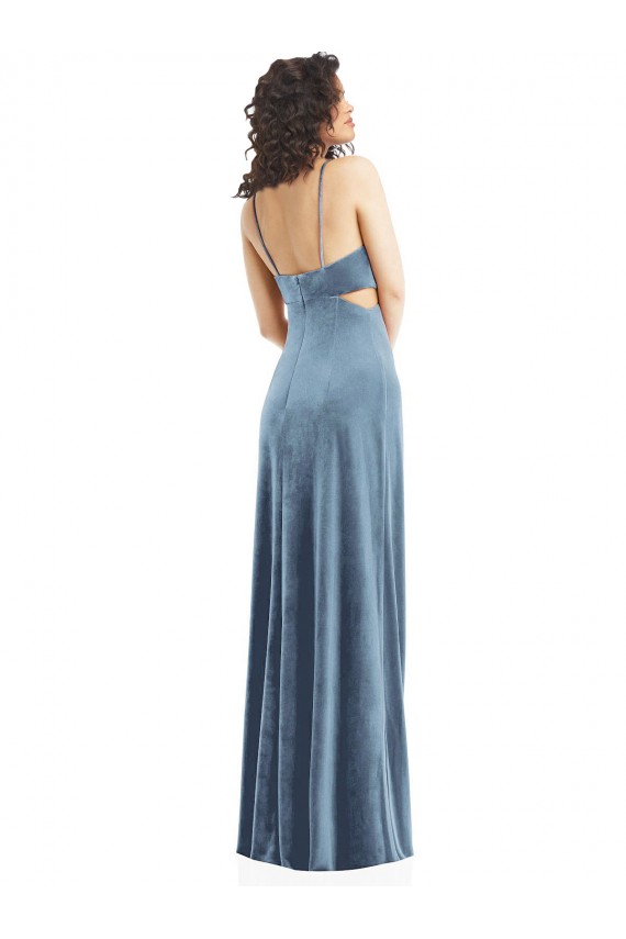 Long Dusty Blue Sleeveless Sheath Low Back Formal Evening Gown / Prom Dress / Bridesmaid Dress Canberra