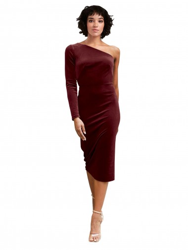 Midi Length Burgundy Long Sleeves A-Line Black Tie Prom Dress / Bridesmaid Dress Canberra