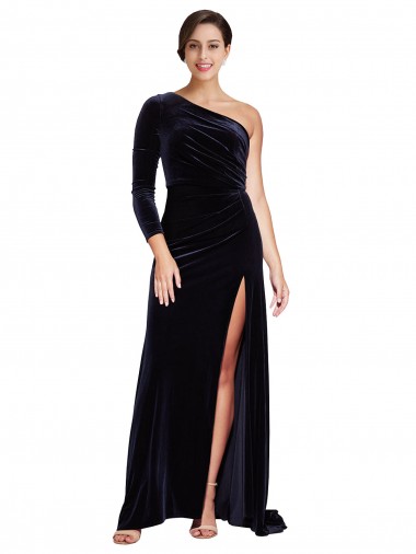 Sweep Train Dark Navy Long Sleeves A-Line Formal Evening Gown / Prom Dress / Bridesmaid Dress Canberra