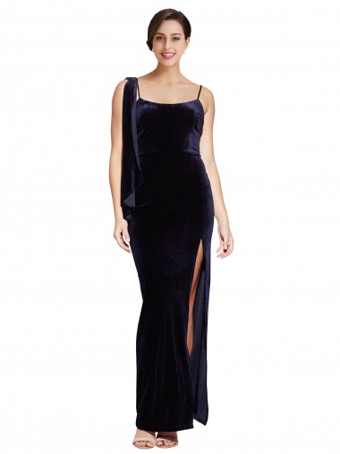 Long Dark Navy Sleeveless Sheath Low Back High Side Slit Formal Evening Gown / Prom Dress / Bridesmaid Dress Canberra