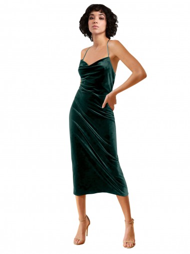 Midi Length Dark Green Sleeveless Sheath Open Back Formal Dress / Bridesmaid Dress Canberra